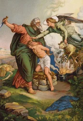 Angel Intervening to Stop Abraham from Sacrificing His Son Isaac