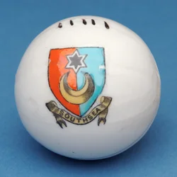 Armorial souvenir miniature football with transfer of the Southsea crest (ceramic)