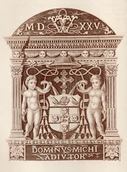 Arms of Cardinal Wolsey in terracotta at Hampton Court Palace, from History of Hampton Court Palace in Tudor Times by Ernest Law, published London 1885