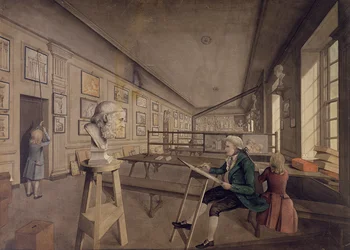 Artist copying a bust in the Royal Academy of Arts at Somerset House, c.1780
