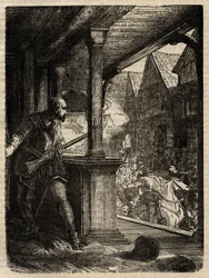 Assassination of the Regent Murray (James Stewart Moray) - James Stewart Moray (c.1531-70), Regent of Scotland for King James VI. Engraving from 