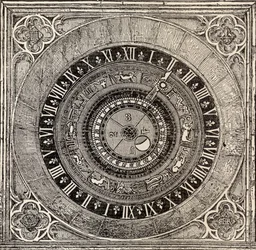 Astronomical clock in Hampton Court Palace, from History of Hampton Court Palace in Tudor Times by Ernest Law, published London 1885