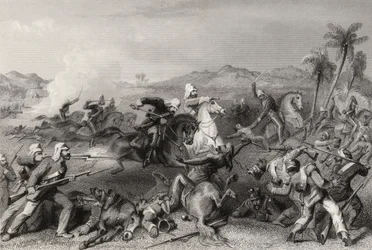 Attack on the Sealcote mutineers by General Nicholsons irregular cavalry in 1857, from 
