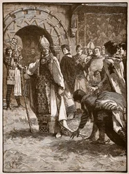 Becket before his enemies in the Council Hall at Northampton (Illustration from Cassell