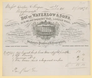 Bill from Waterlow and Sons, 66-68 Carpenters Hall, London Wall, Stationers