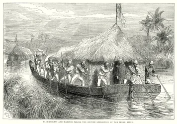 Blue Jackets and Marines Poling the British Expedition up the Perak River