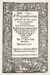 Border with the globe at the foot, a Prognostication by Walter Gray, 1593