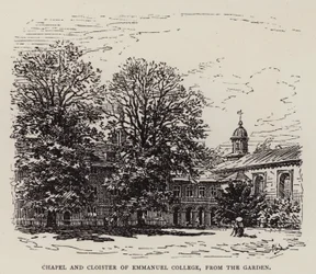 Cambridge: Chapel and Cloister of Emmanuel College, from the Garden