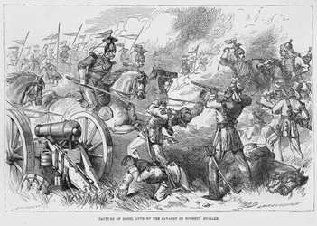 Capture of rebel guns by the cavalry of Roberts