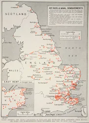Chart showing the exact localities in England and Scotland that suffered from hostile air raids and bombardments from December 16th, 1914 to June 17th, 1918