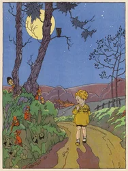 Child Walking at Night Seeing Rabbits, Elves and Other Creatures