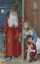 Children waiting for Santa Claus, Christmas card