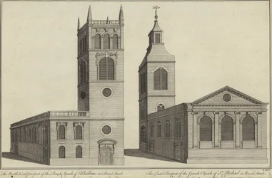 Church of Allhallows in Bread Street and Church of St Michael in Wood Street, London