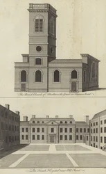 Church of Allhallows the Great, Thames Street and the French Hospital near Old Street, London
