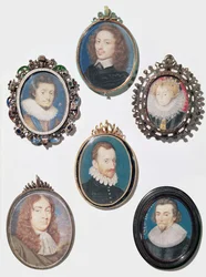 Collection of miniatures, LtoR, top row: Frederich V (1596-1632) Elector Palatine, King of Bohemia