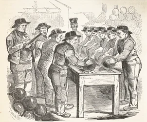 Convicts scraping shot, illustration from The Criminal Prisons of London and Scenes from Prison Life by Henry Mayhew and John Binny, pub. 1862