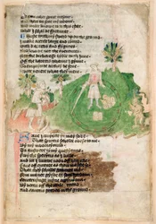 Demons bringing treasure to a magician
