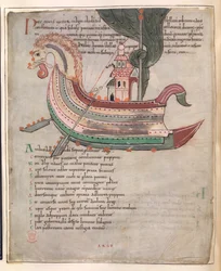 A ship, with tower and a serpent head