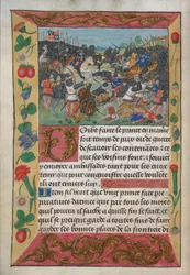 The king of England mounted on a white horse, chasing the fleeing king of France, from Robert de Balsac