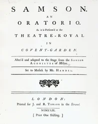 Cover of Sheet Music for Samson, an Oratorio by Handel, published in 1759
