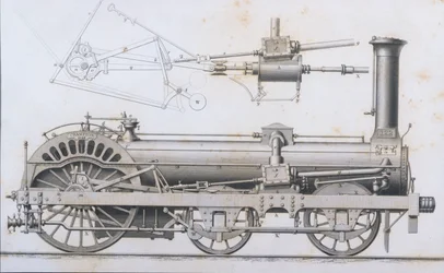 Cramptons Railway Locomotive Steam Engine from Cyclopaedia of Useful Arts & Manufactures, edited by Charles Tomlinson, c.1880s
