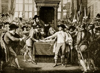 Cromwell dissolving the Long Parliament, 1653, illustration from Hutchinson
