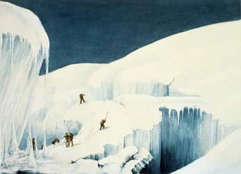 Crossing a Ravine, from A Narrative of an Ascent to the Summit of Mont Blanc by Charles Fellows, published 1827