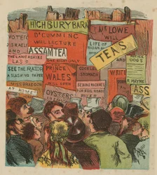 Crowd of People Below a Variety of Advertisements