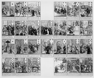 Deck of cards with scenes from the reign of Queen Anne