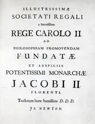 Dedication to the Royal Society of the First Edition of Newton