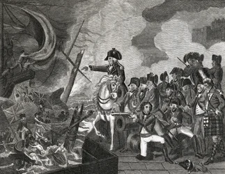 Destruction of the Gun Boats Before Gibraltar, engraved by H.Cook