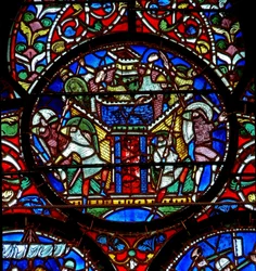 Detail from the St. Alphege window depicting the siege of Canterbury