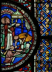 East window of the Trinity Chapel depicting the Passover and the Tau sign (detail)