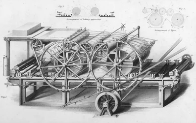 Double Cylinder Printing Machine from Cyclopaedia of Useful Arts & Manufactures, edited by Charles Tomlinson, c.1880s