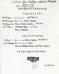 Dramatis Personae for Samson, an Oratorio by Handel