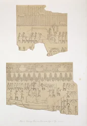 Drawing Bull, and Forest with Stags and Pigs, Koujunjik (plate 12) from Nineveh and its Remains by Austen Henry Layard published 1849