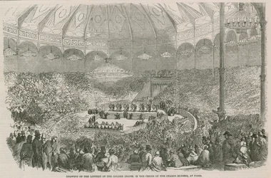 Drawing of the lottery of the Golden Ingote in the Circus of the Champs Elysees, Paris, France