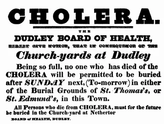 Dudley Board of Health Poster Announcing the Burial Procedure for People Who Have Died of Cholera, c.1840