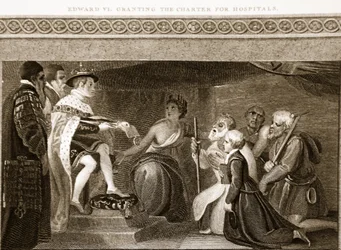 Edward VI Granting the Charter for Hospitals, Illustration from David Hume