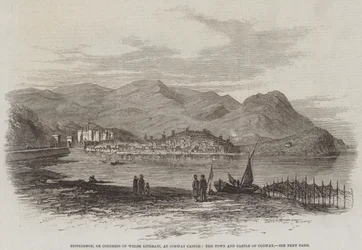 Eisteddfod, or Congress of Welsh Literati, at Conway Castle, the Town and Castle of Conway