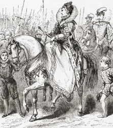 Elizabeth I Inspecting Her Troops at Tilbury Port, 1588, from Ward and Locks Illustrated History of the World, pub. c.1882