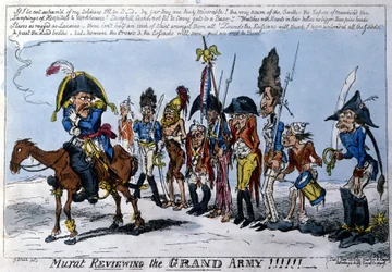 English cartoon depicting Joachim Murat (1767 - 1815), marshal of the Empire at the head of the Great Army. January 1813.