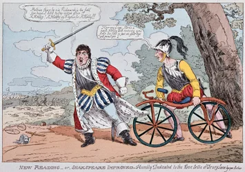 English humorous drawing on the military bicycle
