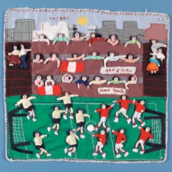 Fabric collage of a football match in Peru