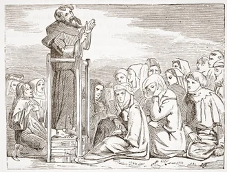 Friar preaching from a movable pulpit