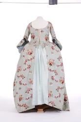 Front view of a sack back dress, 1760s