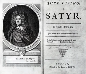 Frontispiece and Title Page for Jure Divino: A Satyr by Daniel Defoe, published 1706