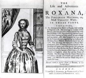Frontispiece and Title page for The Life and Adventures of Roxana by Daniel Defoe, published 1765