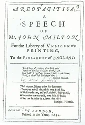 Frontispiece of Areopagitica, a speech of John Milton published in 1644