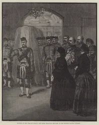 Funeral of the Duke of Albany, the Queen receiving the Body at the Windsor Railway Station